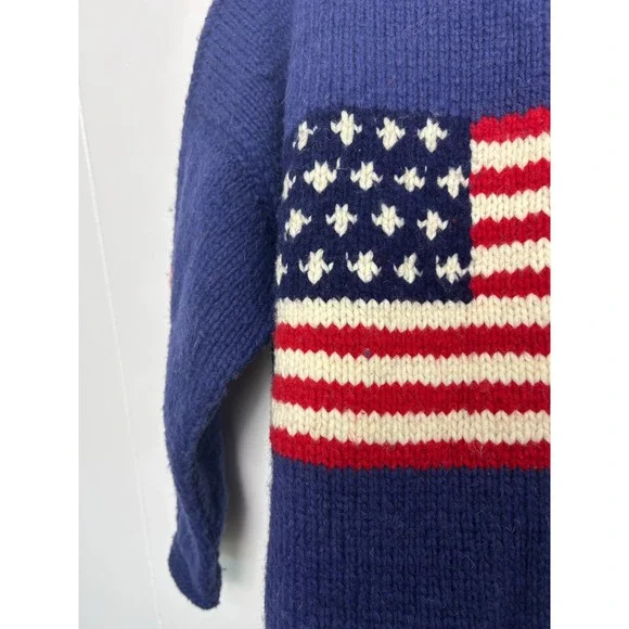 Woolies Vintage American Flag Knit Full Zip Cardigan Sweater Made in Ecuador - Picture 6 of 12